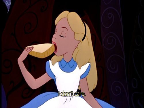 Alice in Wonderland eating cake