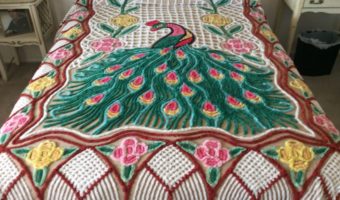 Vintage Prized Cozy & Colorful Chenille Peacock Bedspreads